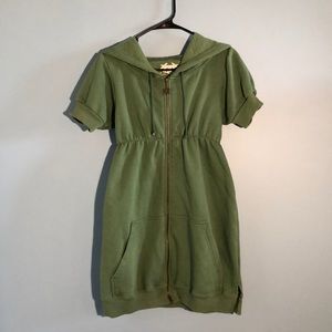 Free People Green Zip Short Sleeve Sweatshirt Dress